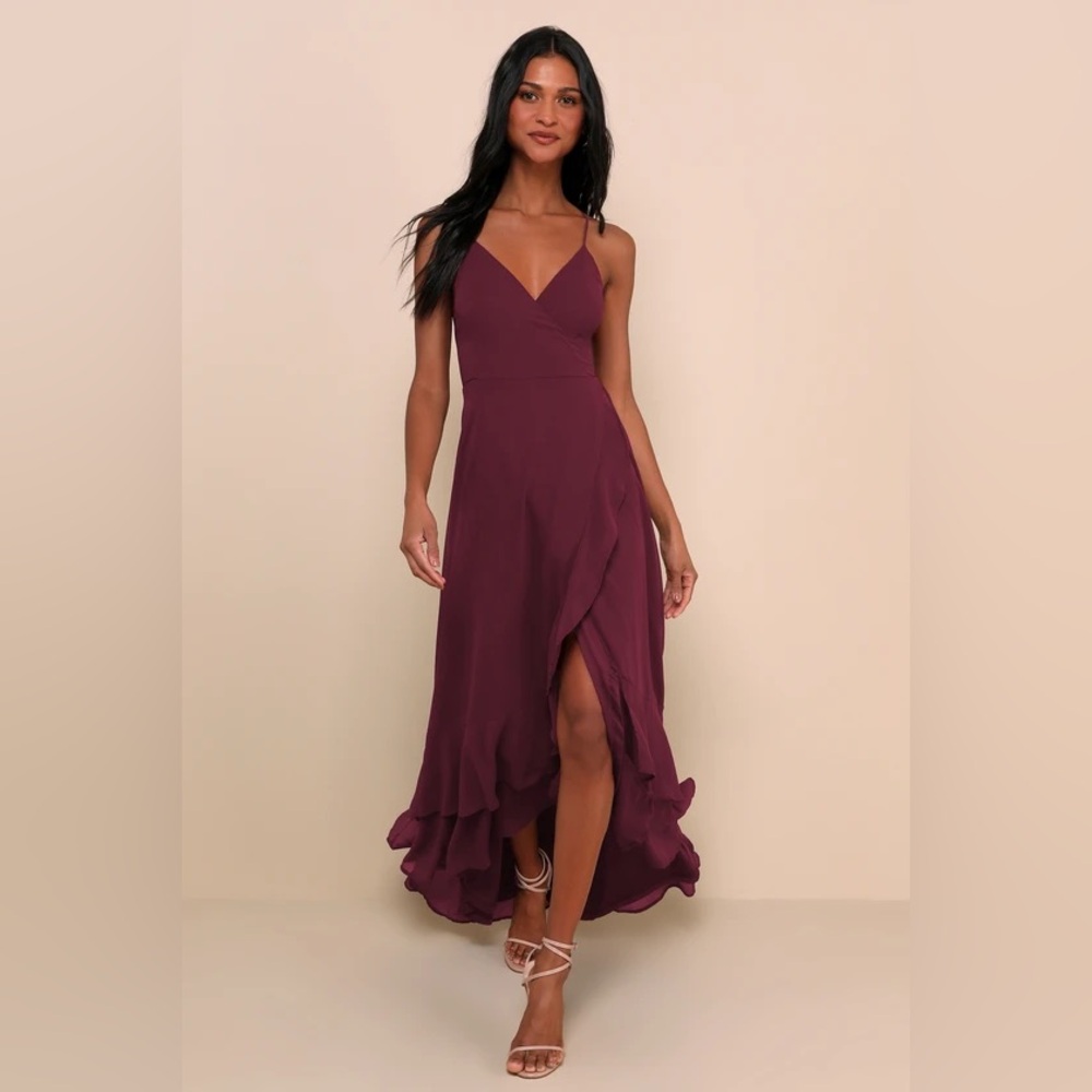 In Love Forever Plum Lace-Up High-Low Maxi Dress lulus dress